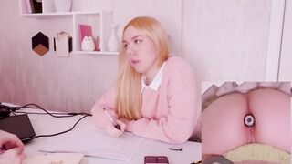 Helping my stepsister with homework but she’s too distracted with vibro plug in her ass! – Estie Kay